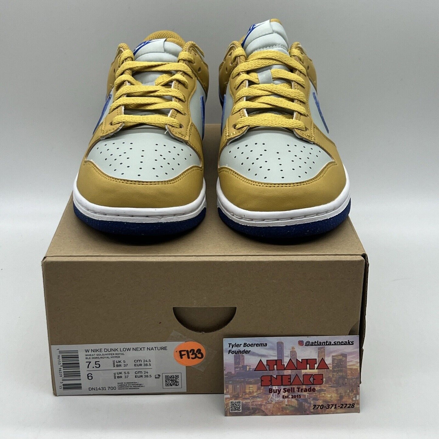 WMNS SZ 7.5 NIKE DUNK LOW NEXT NATURE WHEAT GOLD HYPER ROYAL (DN1431-700) Og All