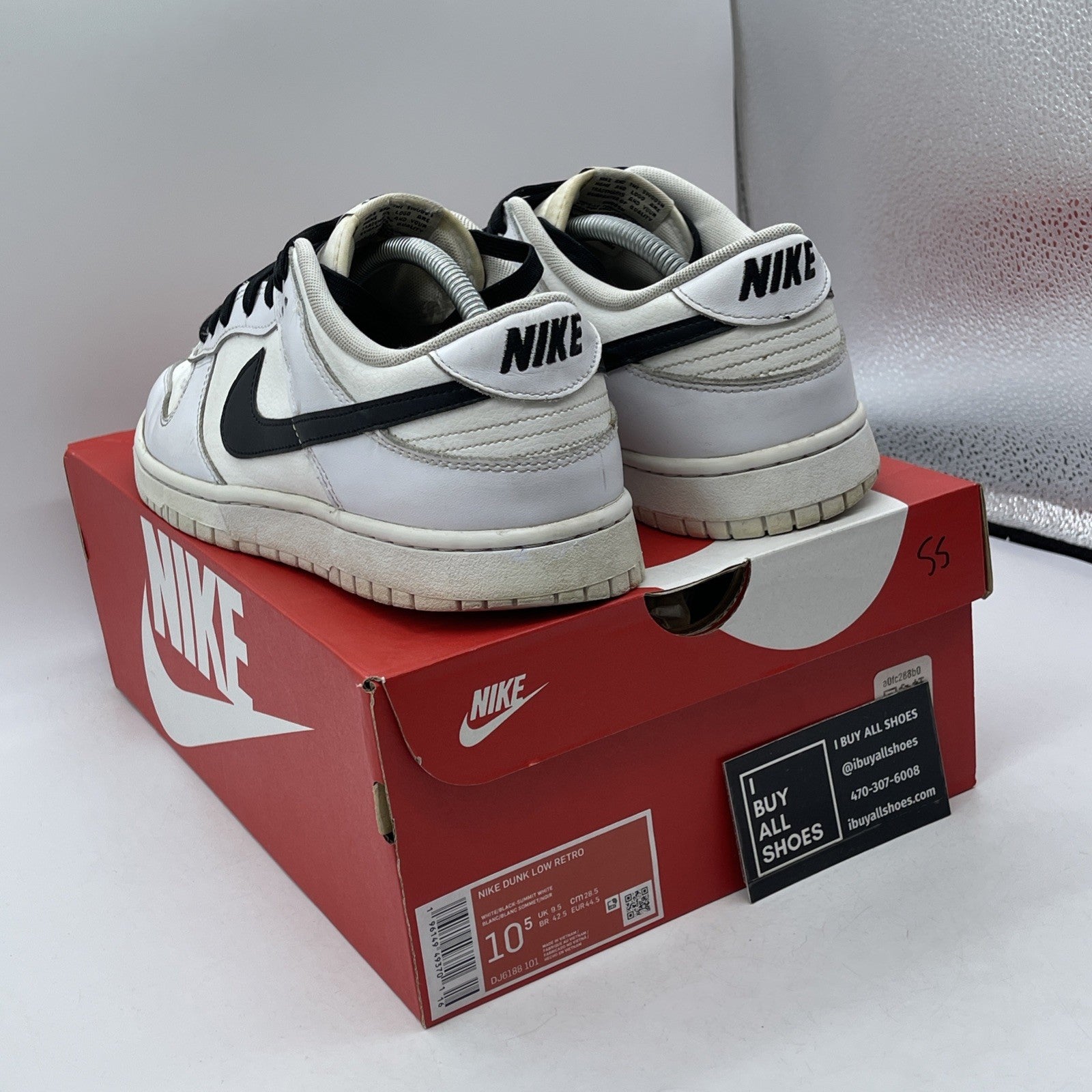 Size 10.5 - Nike Dunk Low Reverse Panda Black White Leather (DJ6188-101)