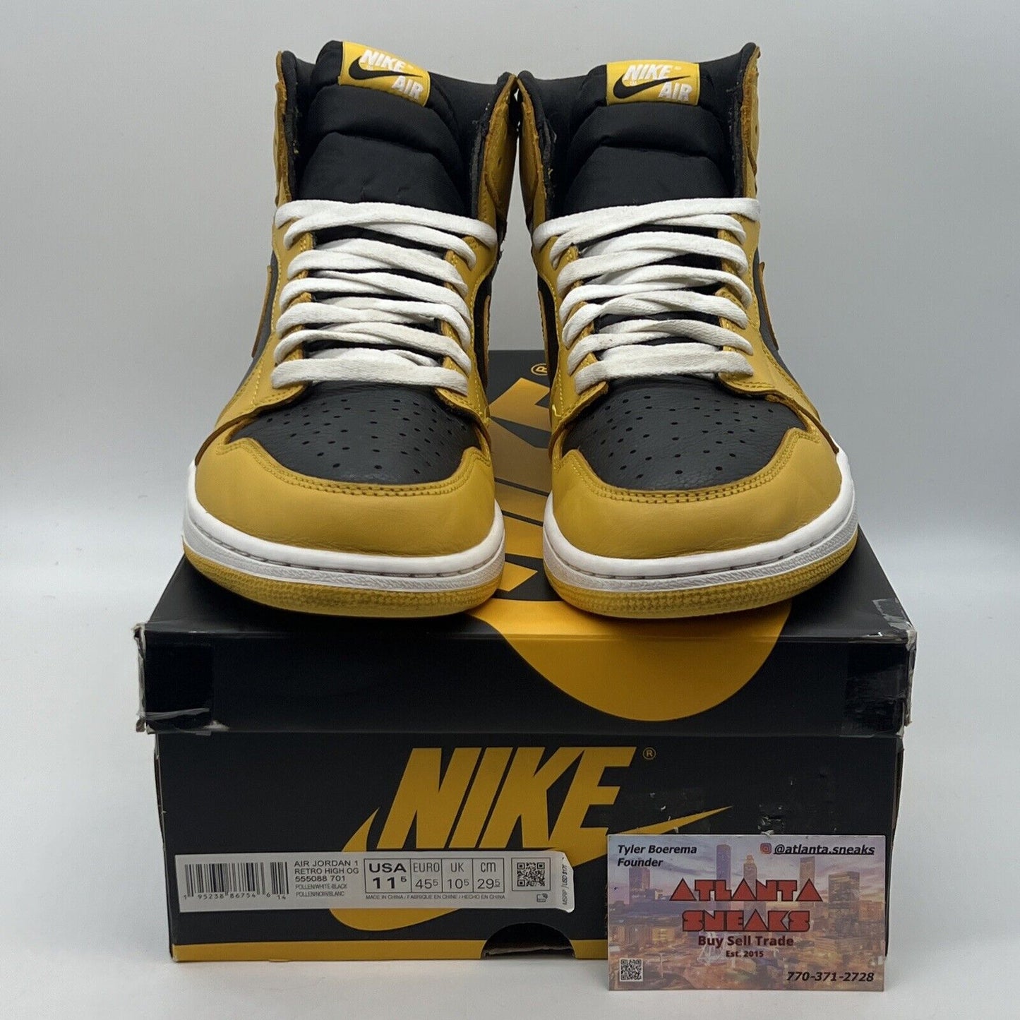 Size 11.5 - Jordan 1 Retro OG High Pollen Black White Yellow Leather 555088-701