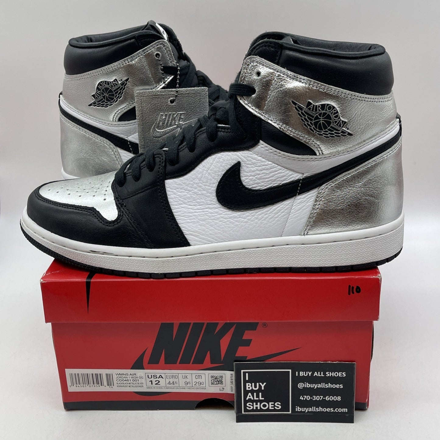 Size 12 - Air Jordan 1 High OG Metallic Silver White Leather (CD0461-001)