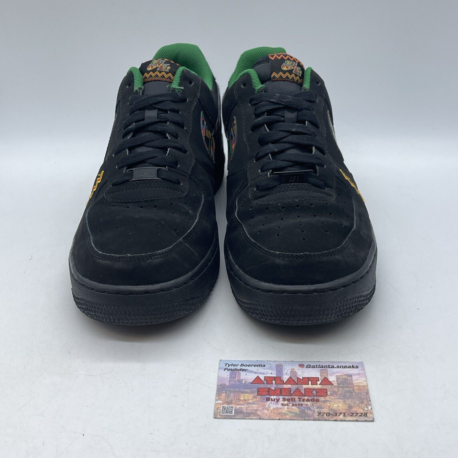 Size 12 - Nike Air Force 1 Peace Black Suede Yellow Green Leather (488298-059)