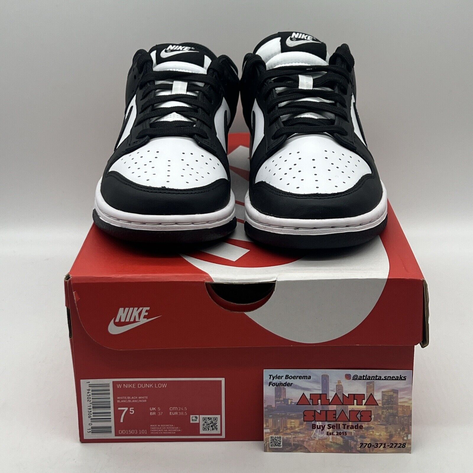 Size 7.5 - Nike Dunk Low Black White W Brand New Og All