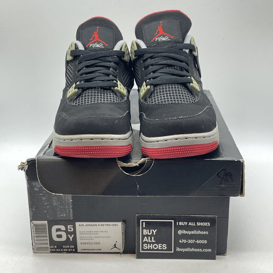 Size 6.5Y - Jordan 4 Retro bred release Black Grey Suede Leather (408452-089)