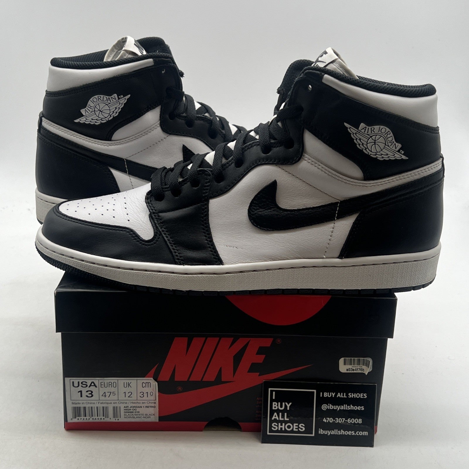 Size 13 - Air Jordan 1 Retro OG 2014 High Black White (555088-010)
