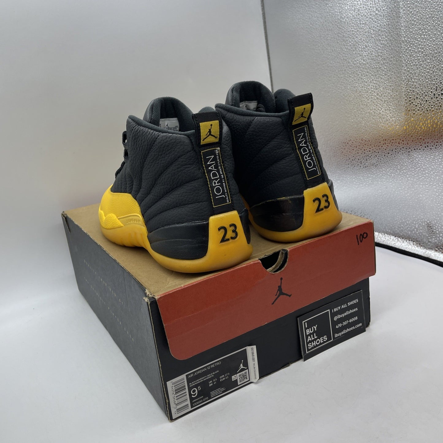 Size 9.5 - Jordan 12 Retro University Gold Yellow Black Leather (130690-070)