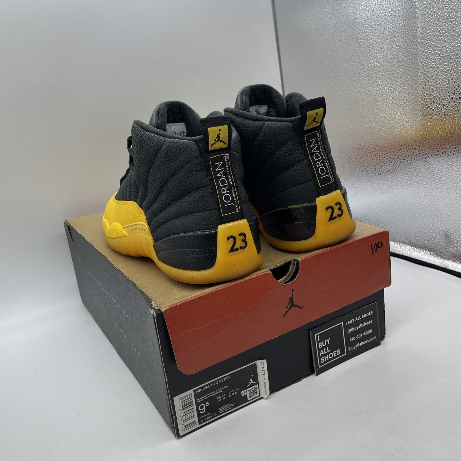 Size 9.5 - Jordan 12 Retro University Gold Yellow Black Leather (130690-070)