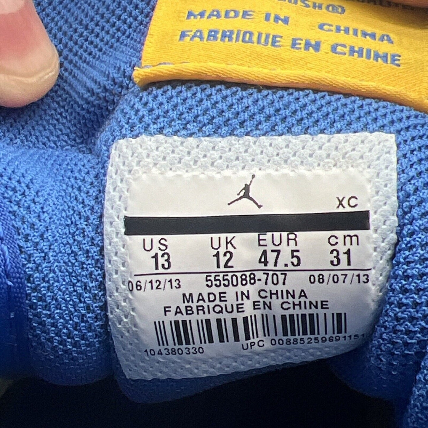 Size 13 - Air Jordan 1 Retro OG High Laney Blue Yellow White (555088-707)