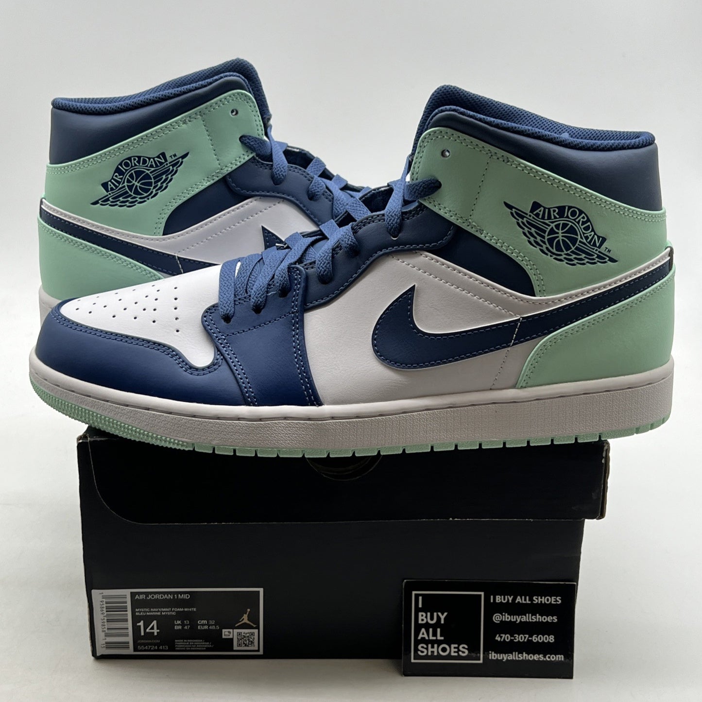 Size 14 - Air Jordan 1 Mid Blue Mint 2022 (554724-413)