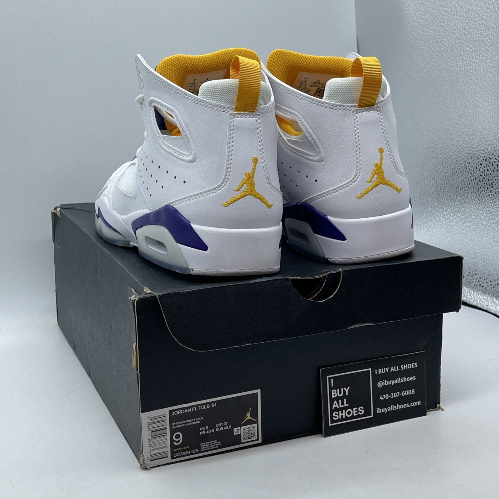 Size - 9 Air Jordan Flight Club '91 'Lakers' Shoes Sneakers (DC7329-105)