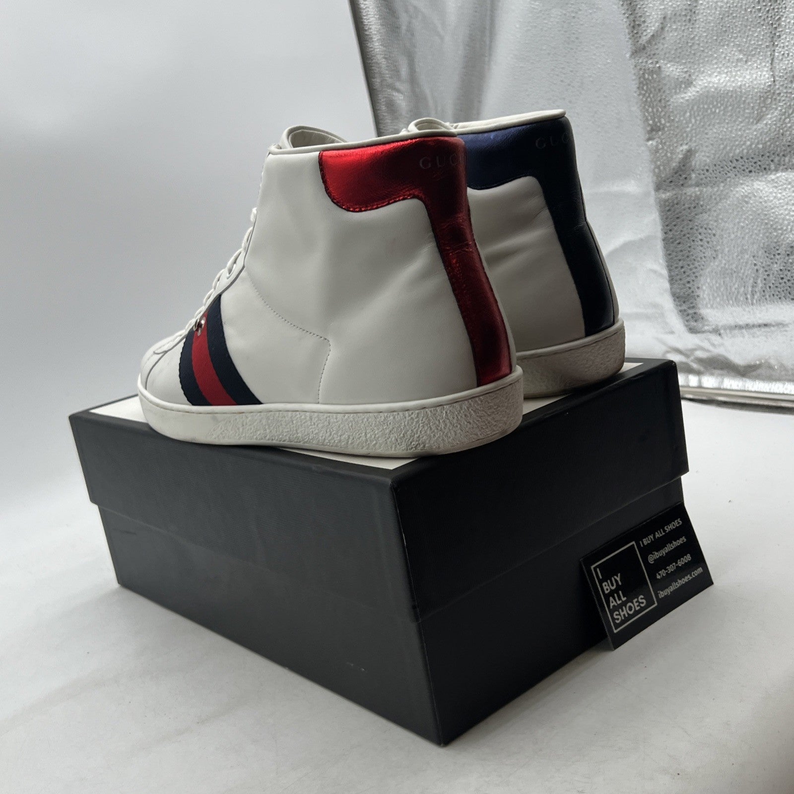 Size 12G - Gucci Ace Sneakers White Leather Shoes High Tops Italy (387993)
