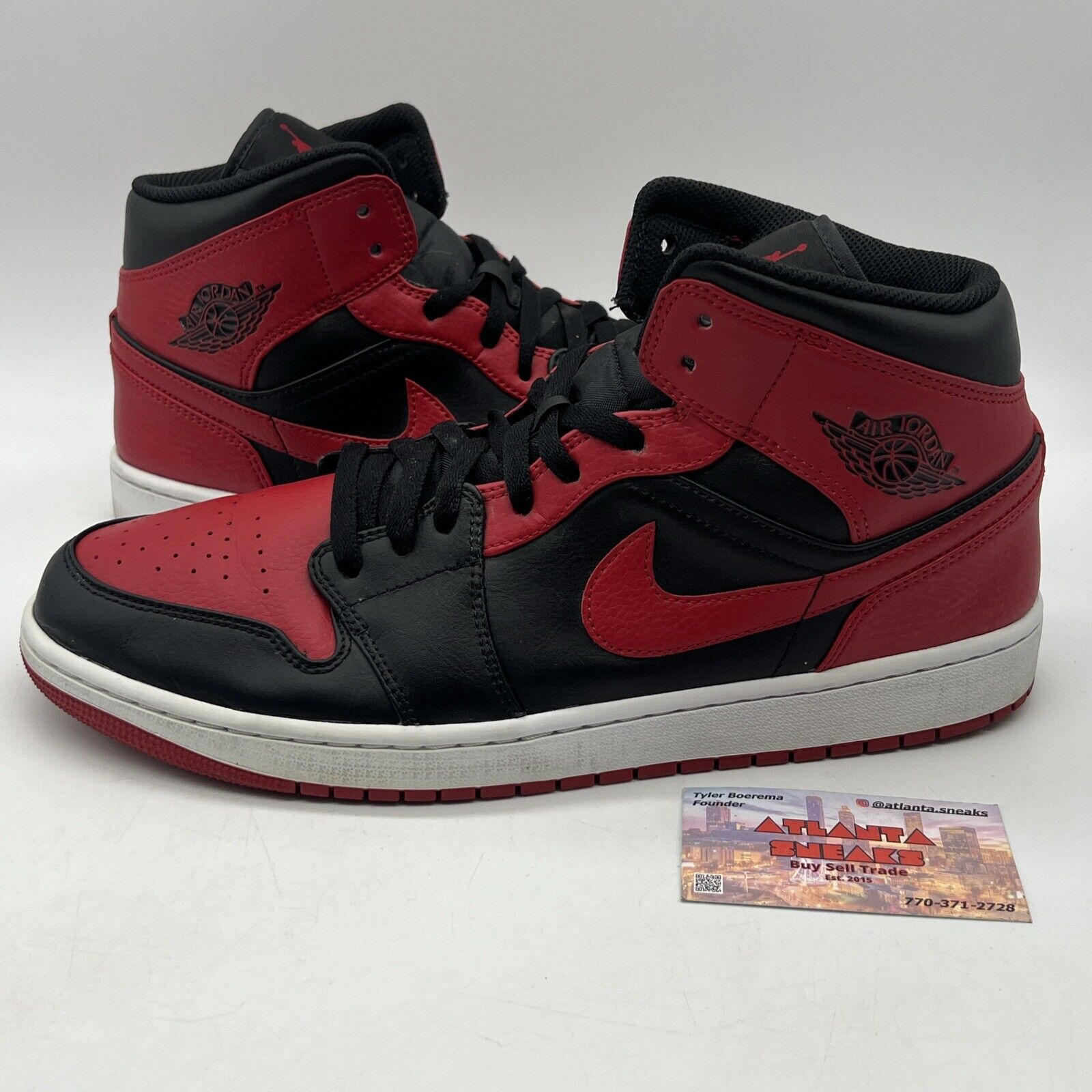 Size 13 - Jordan 1 Mid Banned 2020 Black Red White Leather (554724-074)