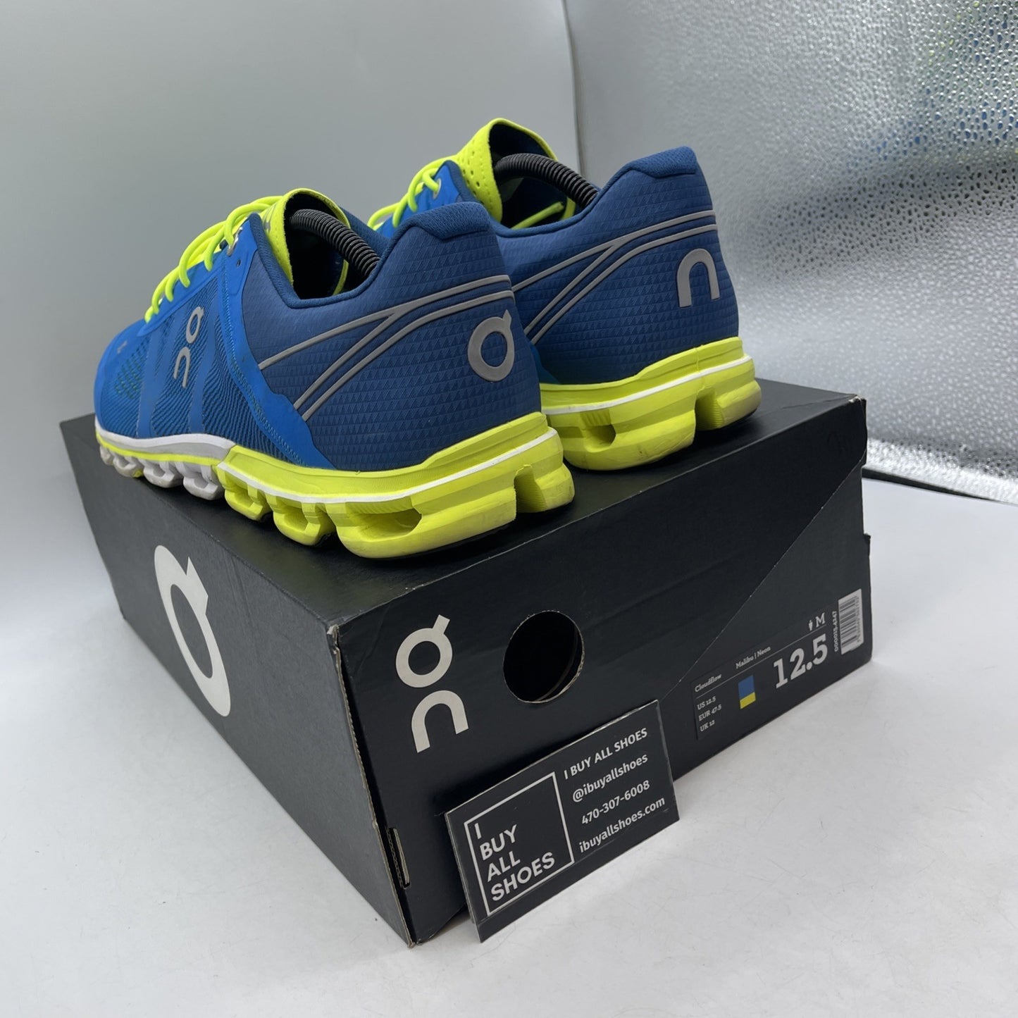 Size 12.5 - On Shoes Mens 12 Blue Lime Cloudflow Swiss Athletic Running Sneakers