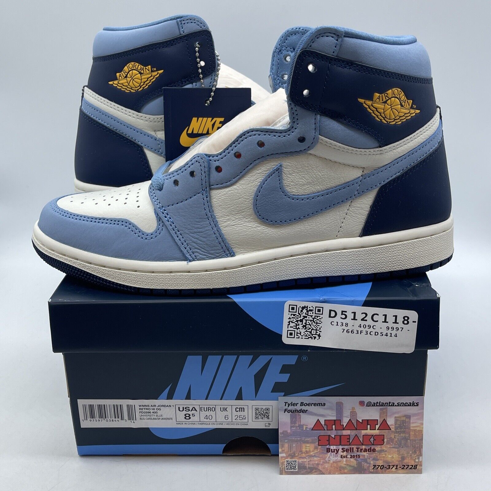 Size 8.5W - Air Jordan 1 Retro OG High First in Flight Blue White (FD2596-400)