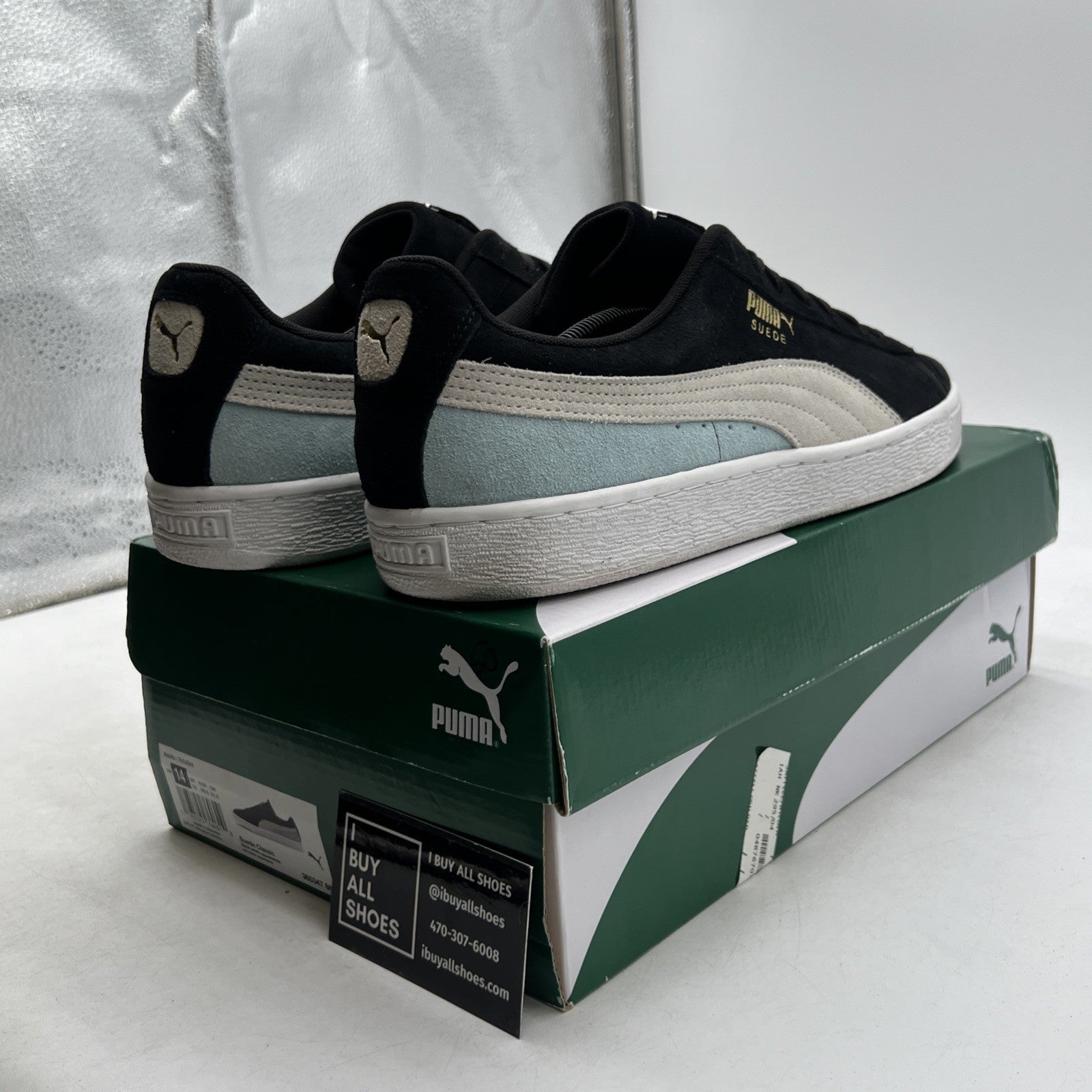 Size 14 - Puma Suede Classic Black Aquamarine (365347-86)