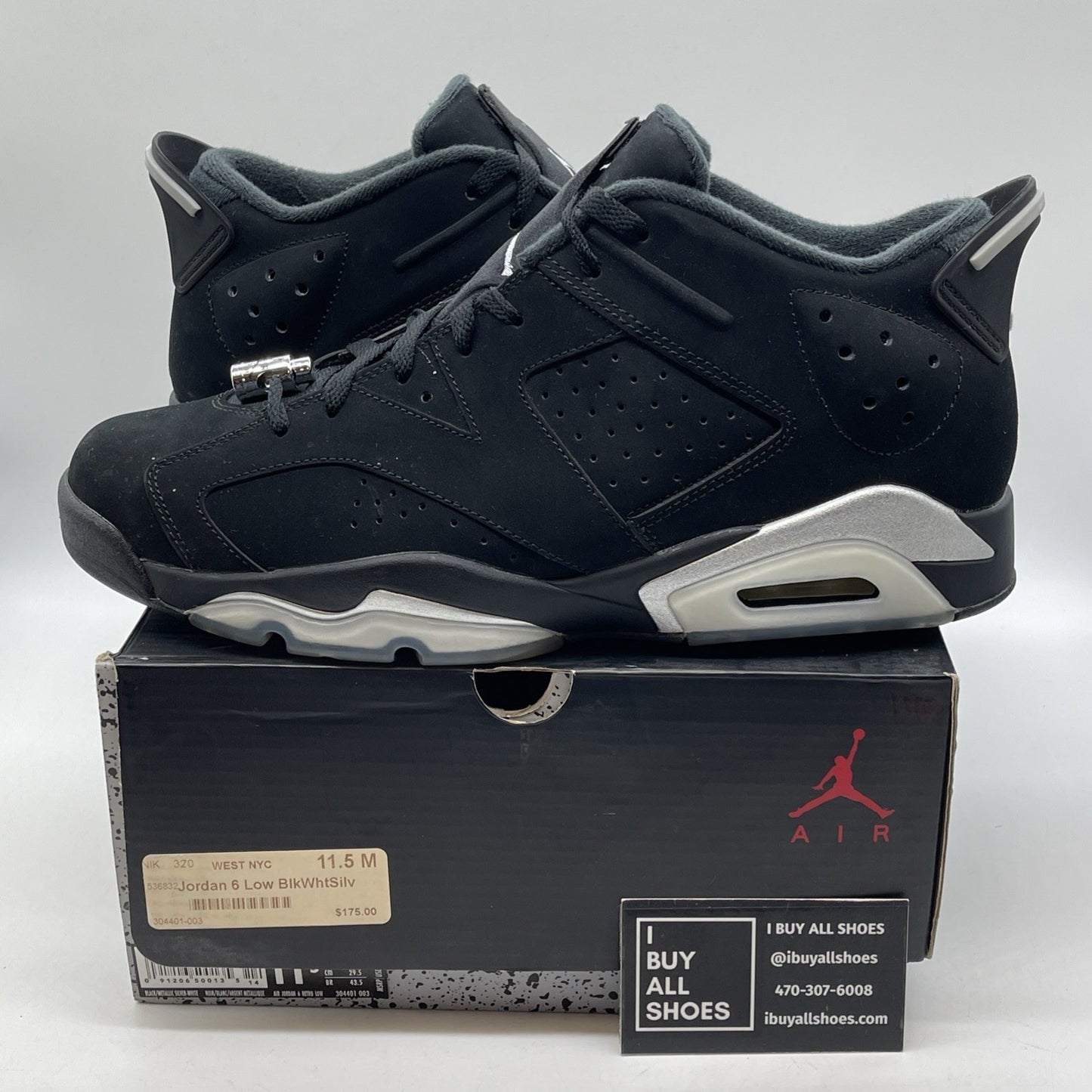 Size 11.5 - Air Jordan 6 Retro Low Chrome Silver Black Suede (304401-003)