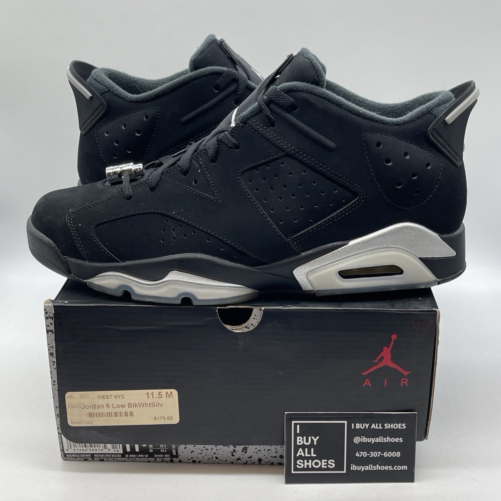 Size 11.5 - Air Jordan 6 Retro Low Chrome Silver Black Suede (304401-003)