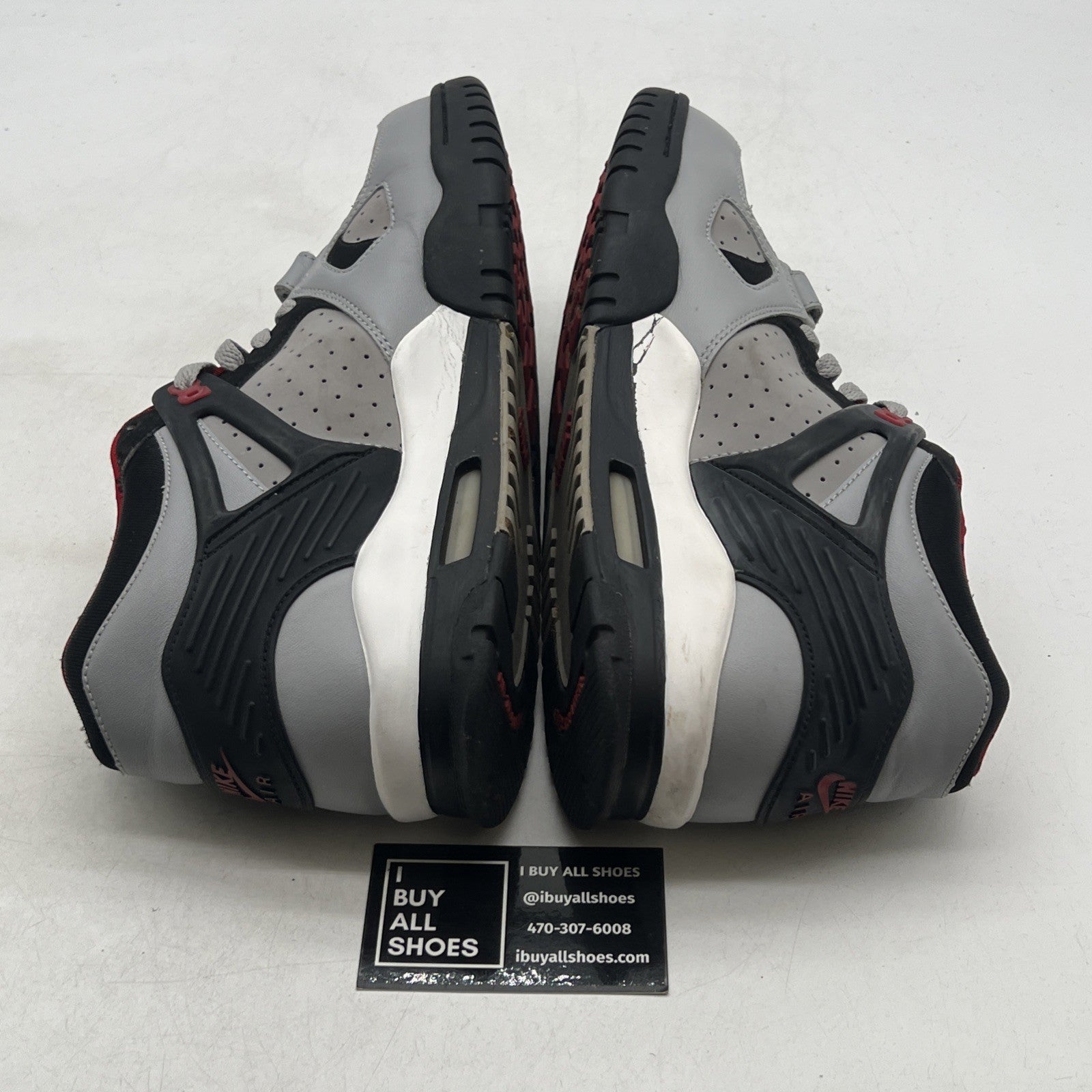 Size 10.5 - Nike Air Trainer Boys Shoes White Gray Siren Red (679006-061)