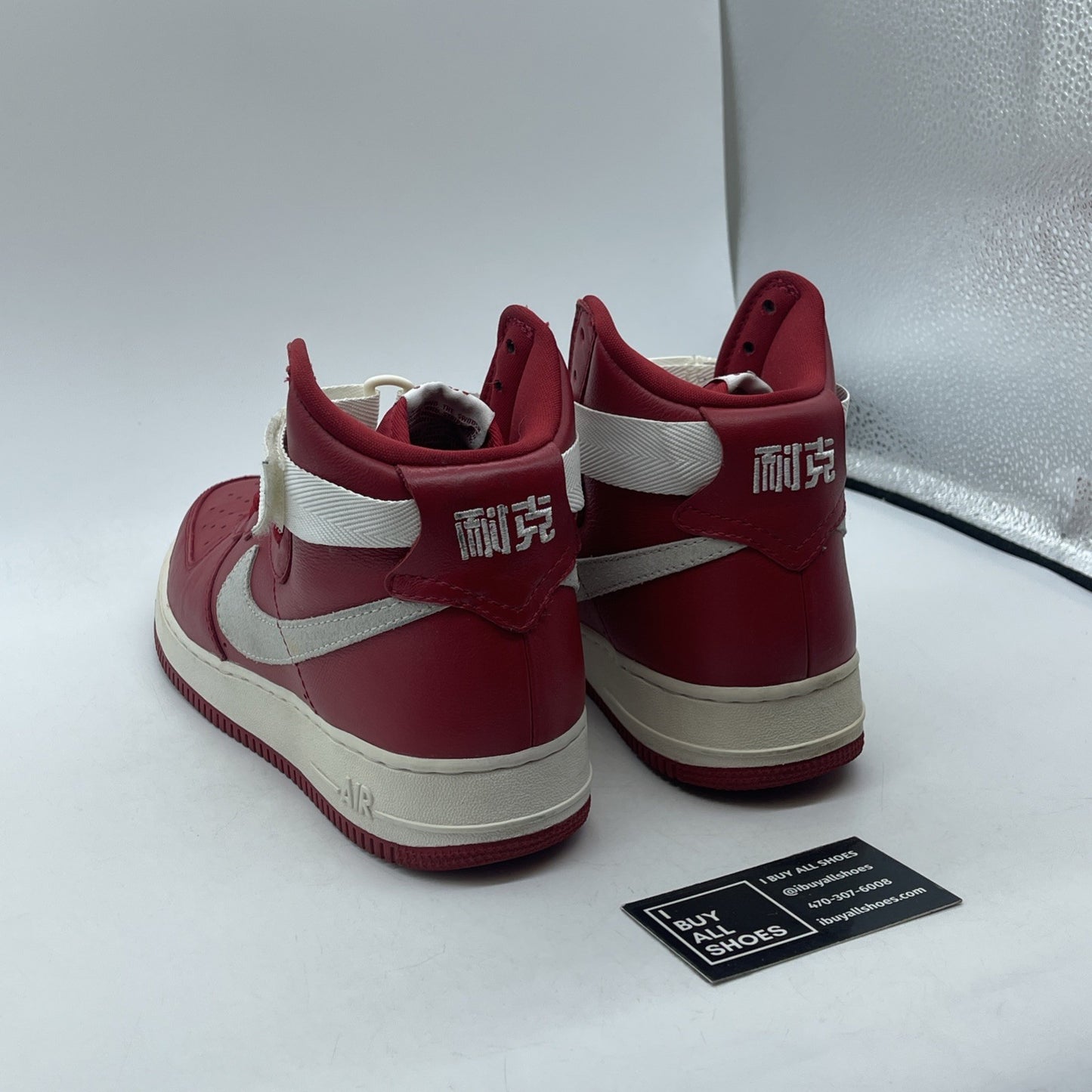 Size 9.5 - Nike Air Force 1 High NAI-KE Red Grey Suede Leather (743546-600)