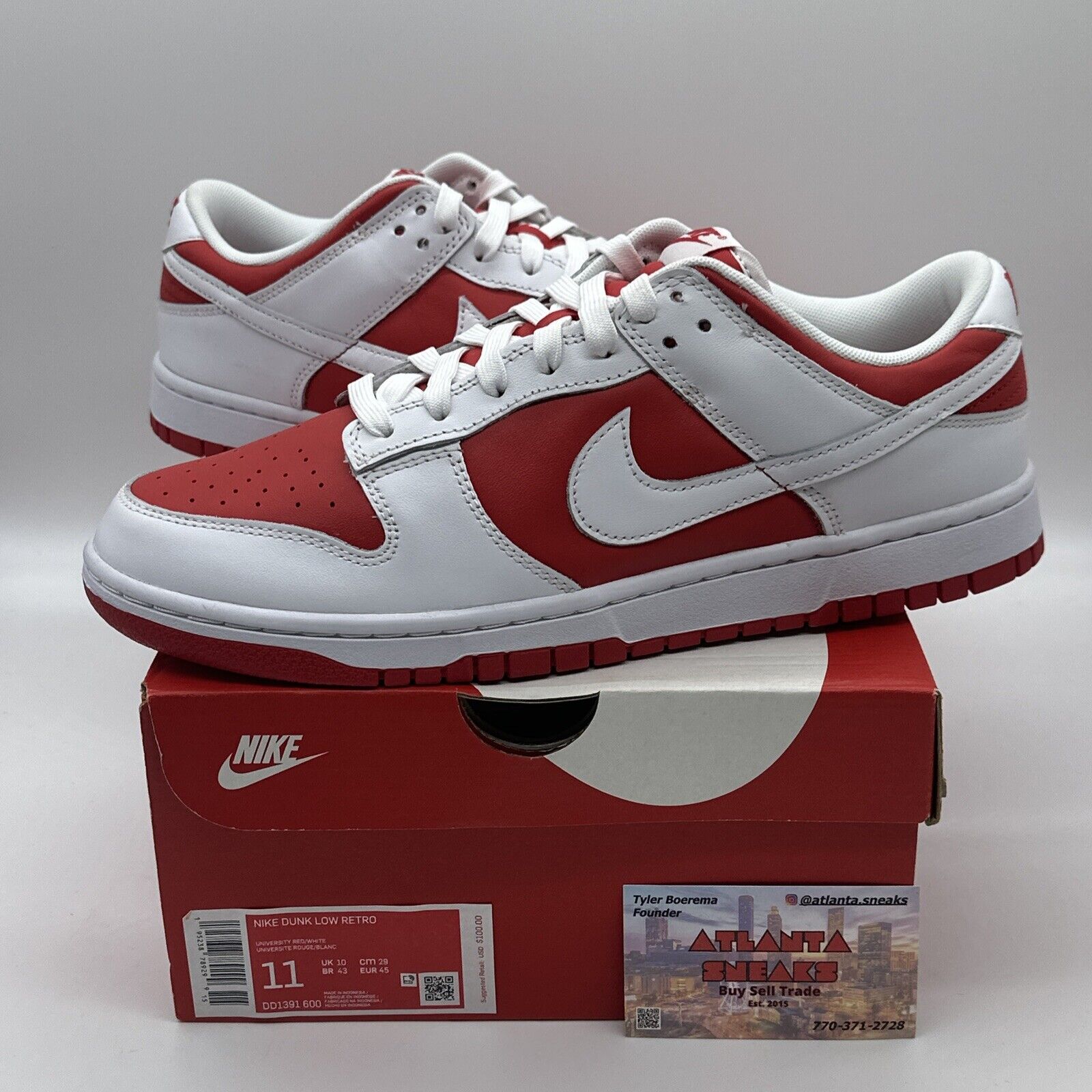 Size 11 - Nike Dunk Low Championship Red 2021 White Red Leather Premium OG All