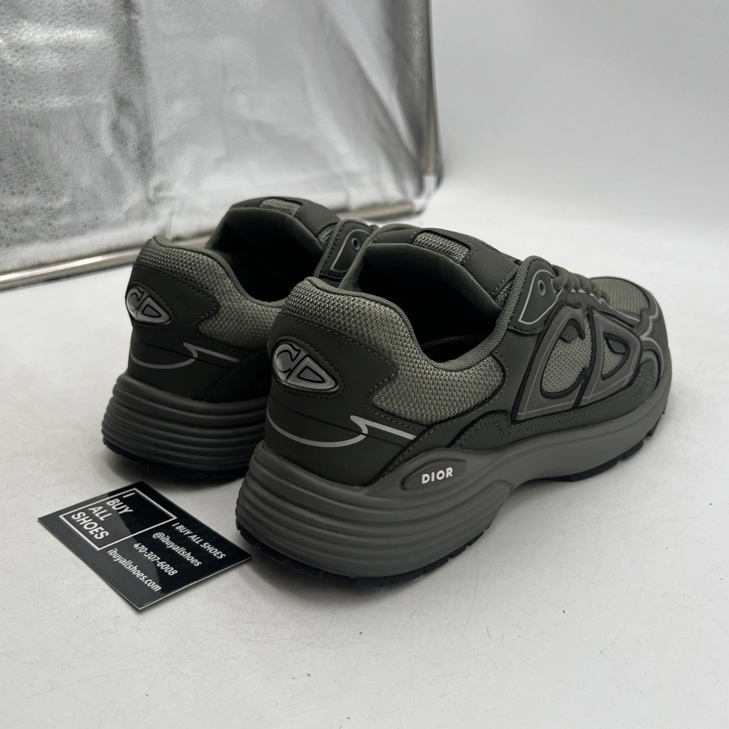 Size 42 - Dior B30 Microfiber Mesh Olive Mens Sneakers (3SN279ZMB_H969)