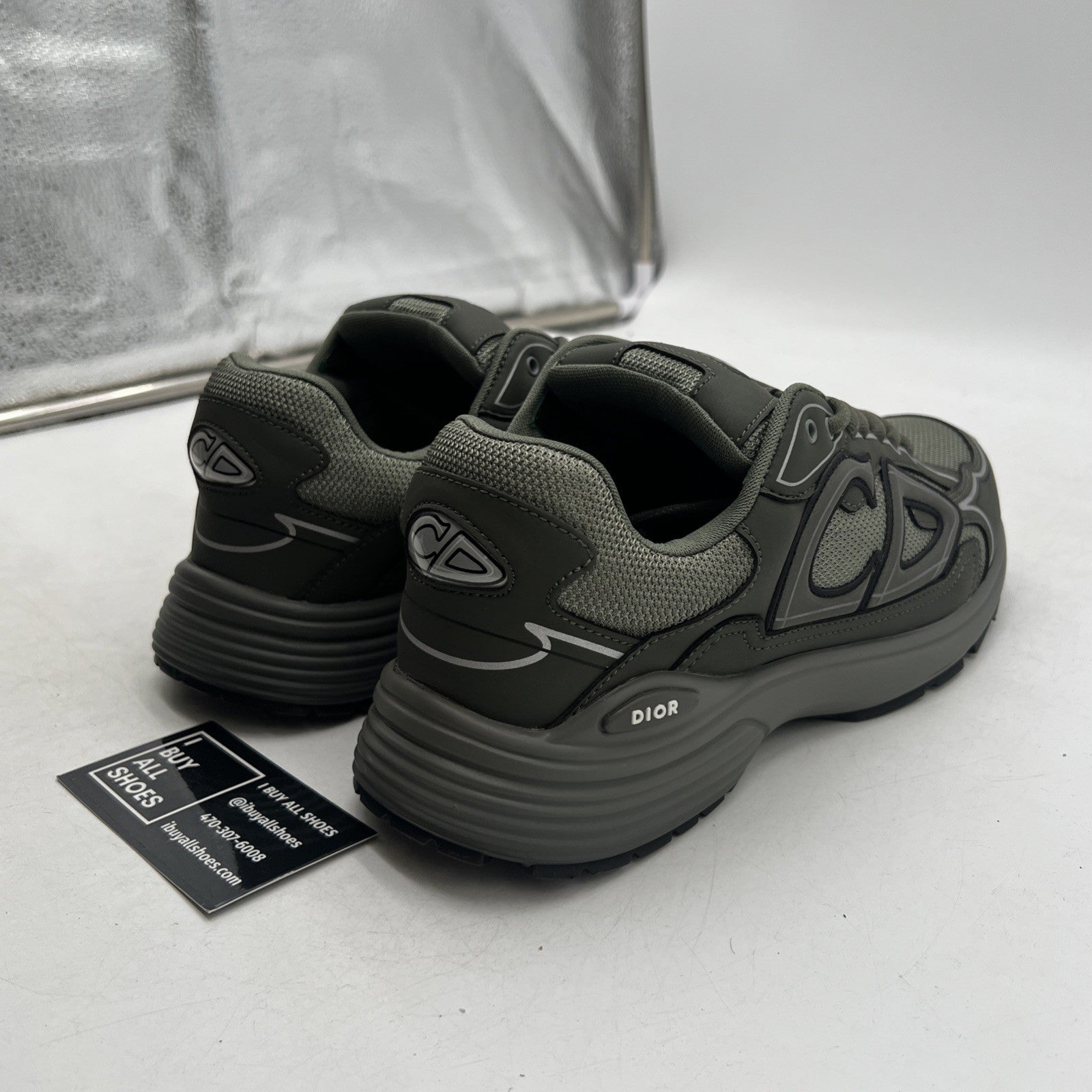 Size 42 - Dior B30 Microfiber Mesh Olive Mens Sneakers (3SN279ZMB_H969)