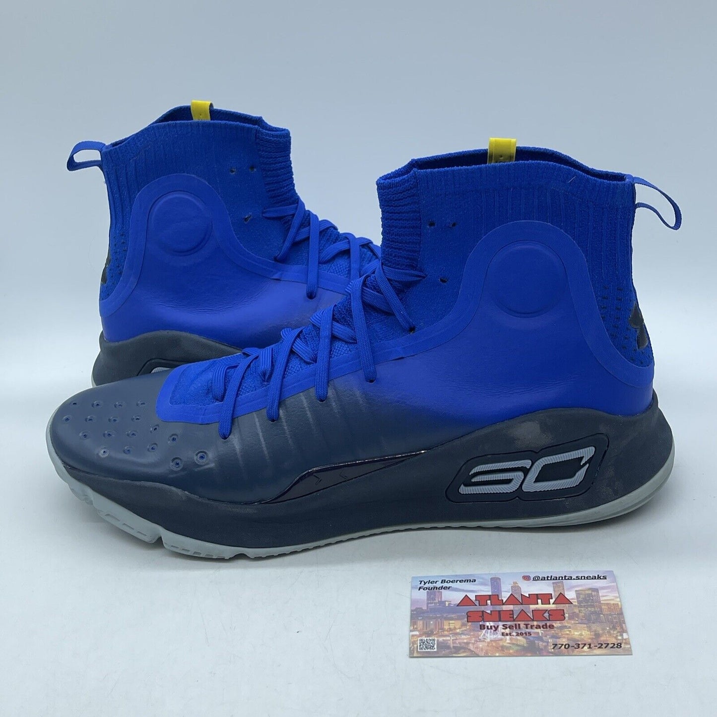 Size 13 - Under Armour Curry 4 More Fun Blue Black Yellow Suede (1298306-401)