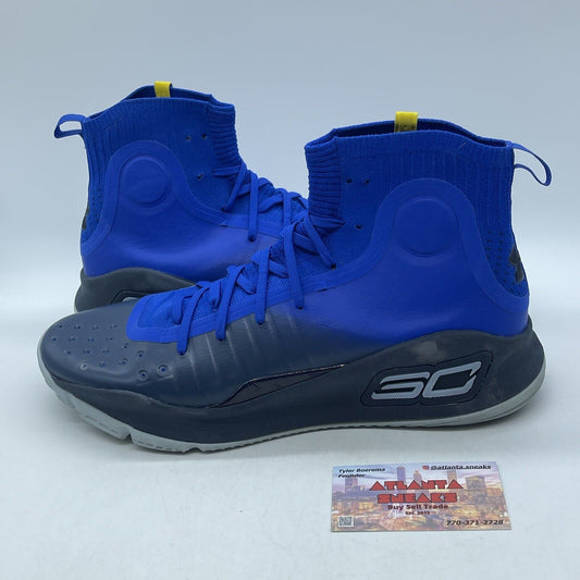 Size 13 - Under Armour Curry 4 More Fun Blue Black Yellow Suede (1298306-401)