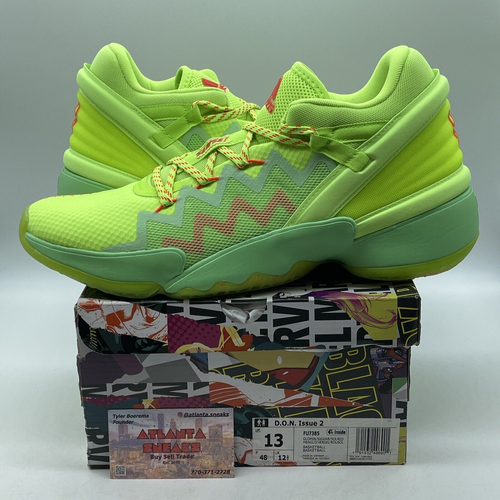 Size 13 - adidas Marvel x D.O.N. Issue #2 Glow Mint Yellow Suede (FU7385)