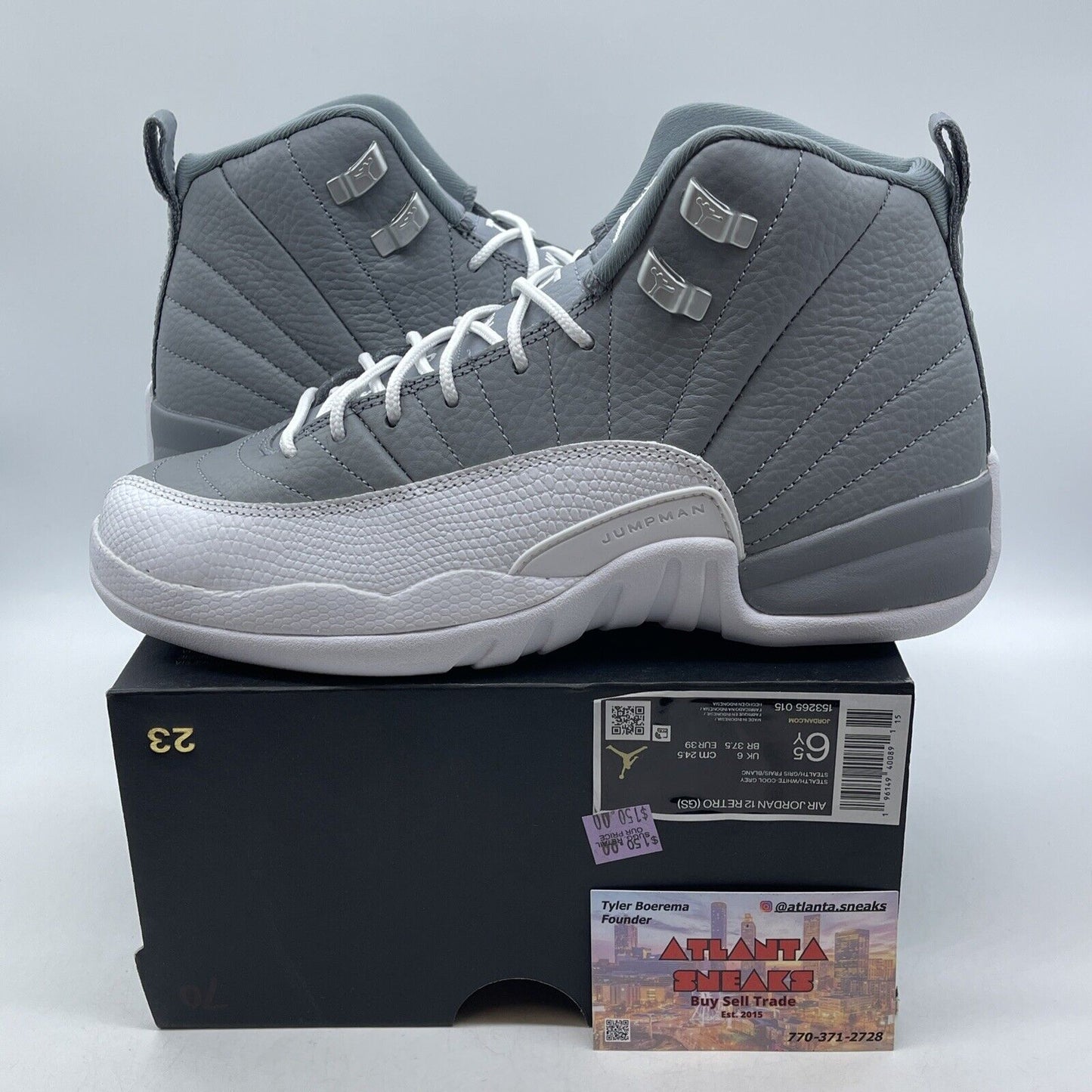 Size 7 - Jordan 12 Stealth 2022 Grey White Leather (153265-015)