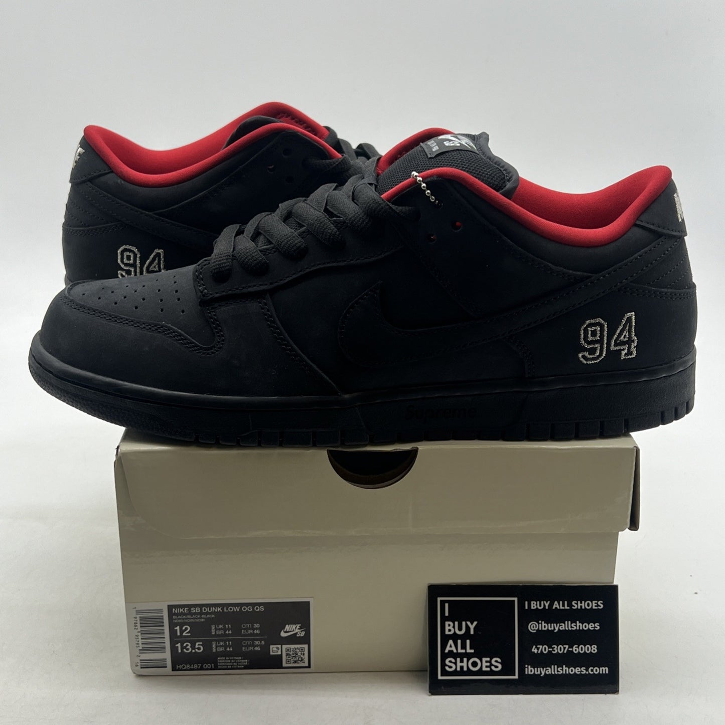 Size 12 - Nike Supreme x Dunk SB Low Black (HQ8487-001)