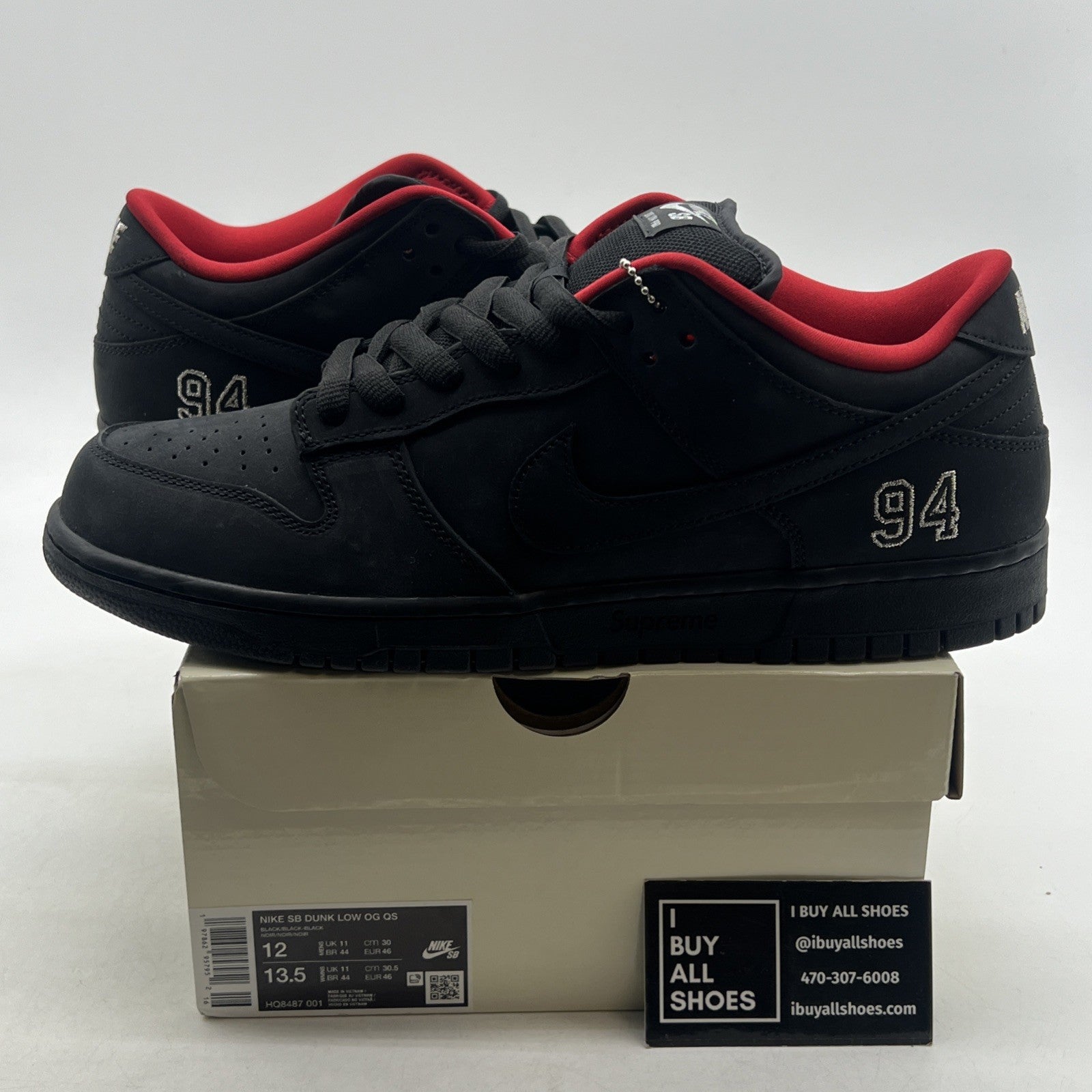 Size 12 - Nike Supreme x Dunk SB Low Black (HQ8487-001)