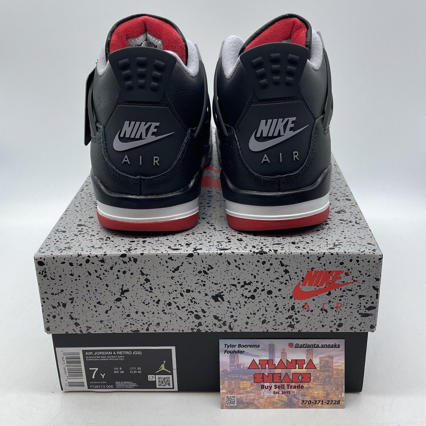 Size 7Y - Air Jordan 4 Retro Bred Reimagined Black Grey Leather (FQ8213-006)