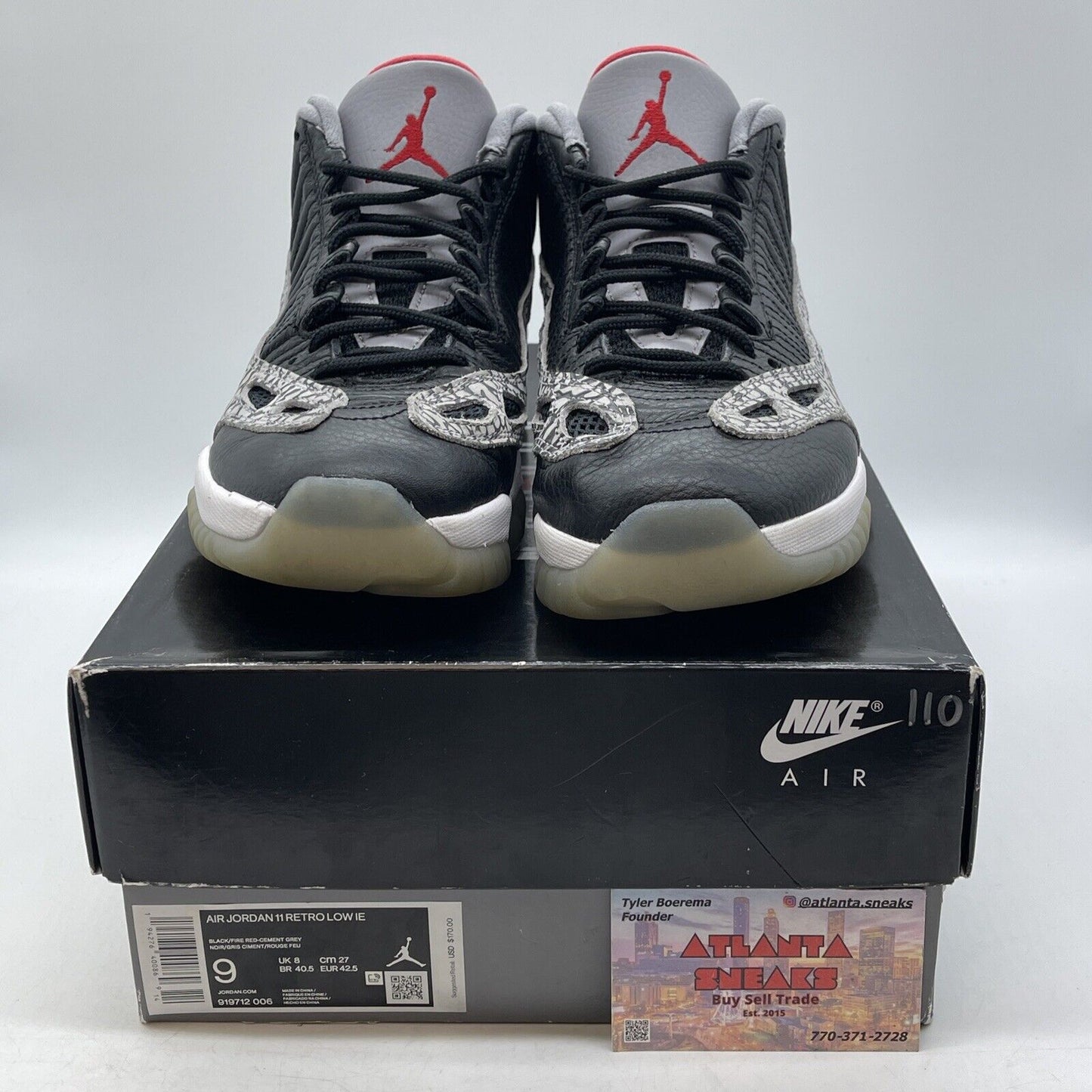 Size 9 - Air Jordan 11 Retro IE Low Black Cement Grey White (919712-006)