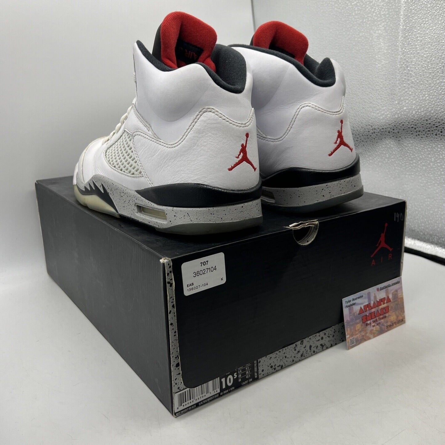 Size 10.5 - Air Jordan 5 Retro White Cement Red Black Grey Leather (136027-104)