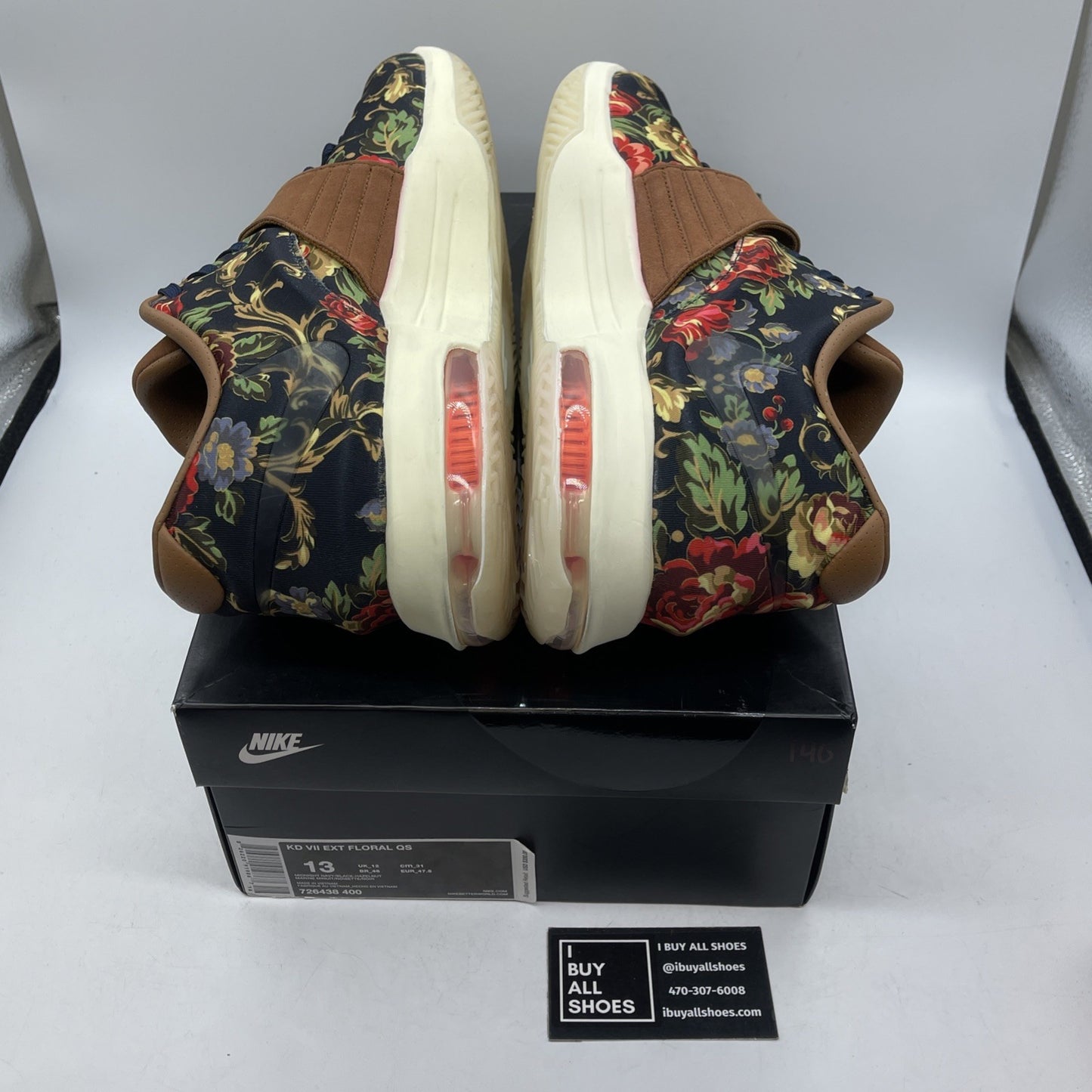 Size 13 - Nike KD 7 EXT QS Floral Brown Black Suede Leather (726438-400)