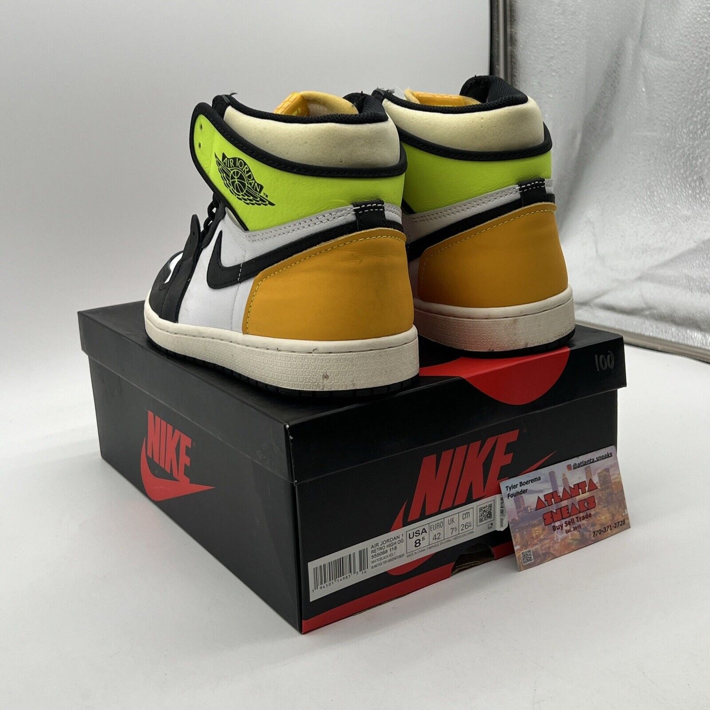 Size 8.5 - Jordan 1 Retro High OG Volt Black White Leather Yellow (555088-118)