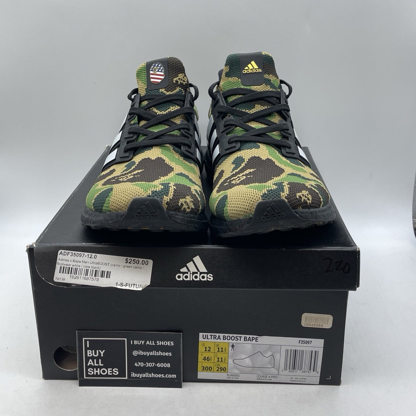 Size 12 - A Bathing Ape x adidas UltraBoost 4.0 Green Camo (F35097)