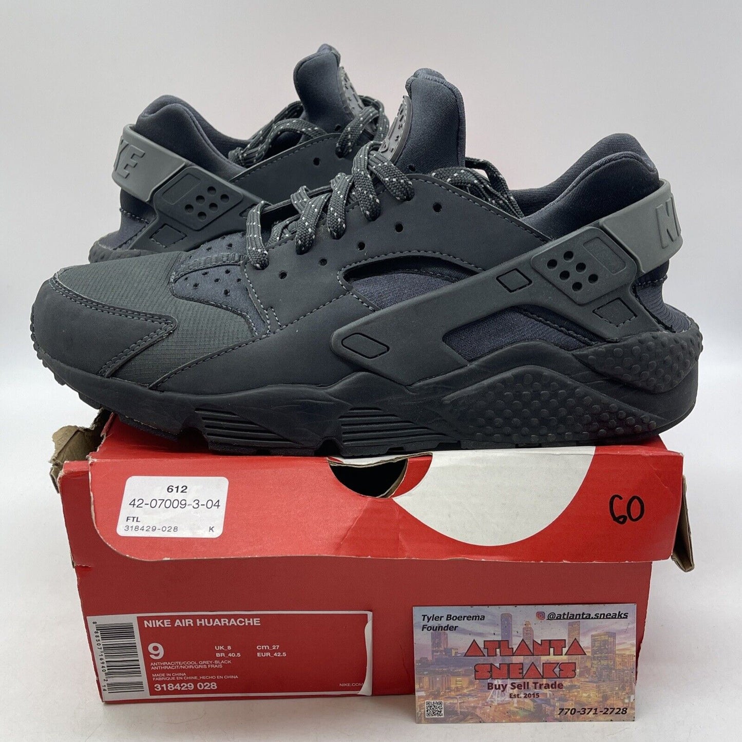 Size 9 - Nike Air Huarache Anthracite Black Grey Suede Leather (318429-028)