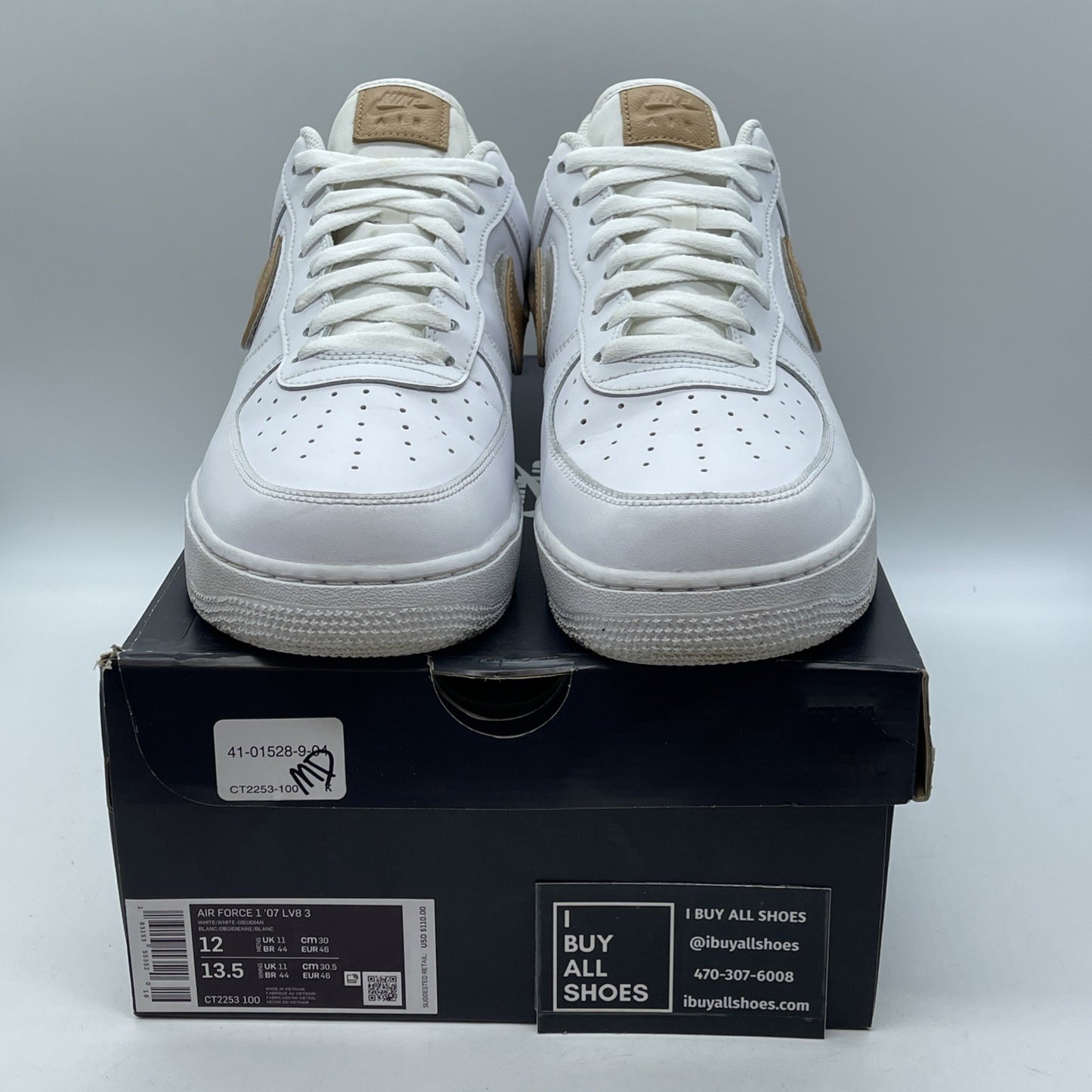 Size 12 - Nike Air Force 1 '07 LV8 Low Removable Swoosh White Vachetta Tan