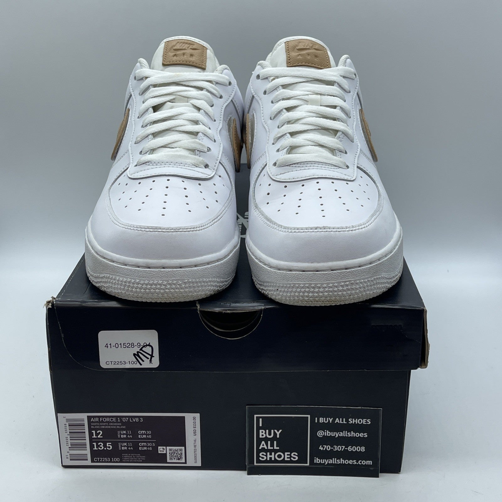Size 12 - Nike Air Force 1 '07 LV8 Low Removable Swoosh White Vachetta Tan