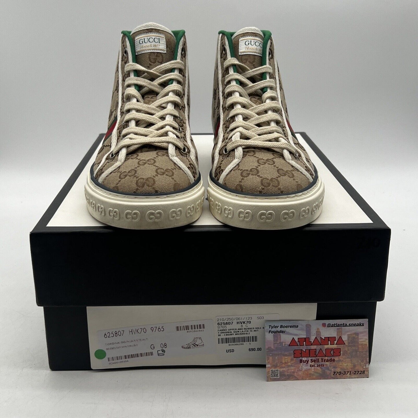 Size 8.5 - Men's Gucci Tennis 1977 High Top Sneaker Beige/Green/Red