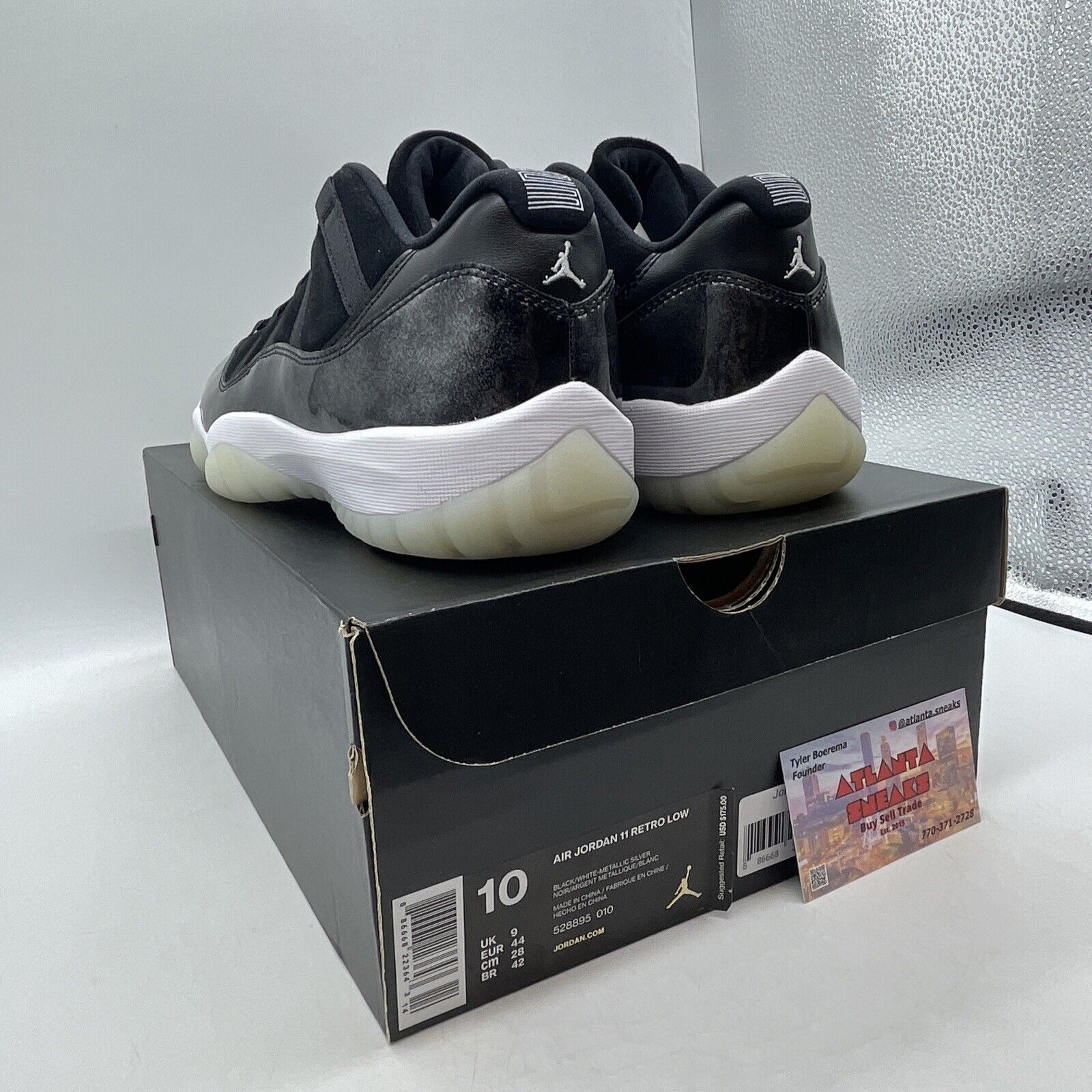 Size 10 - Air Jordan 11 Retro Low Barons Black White Grey  Leather (528895-010)