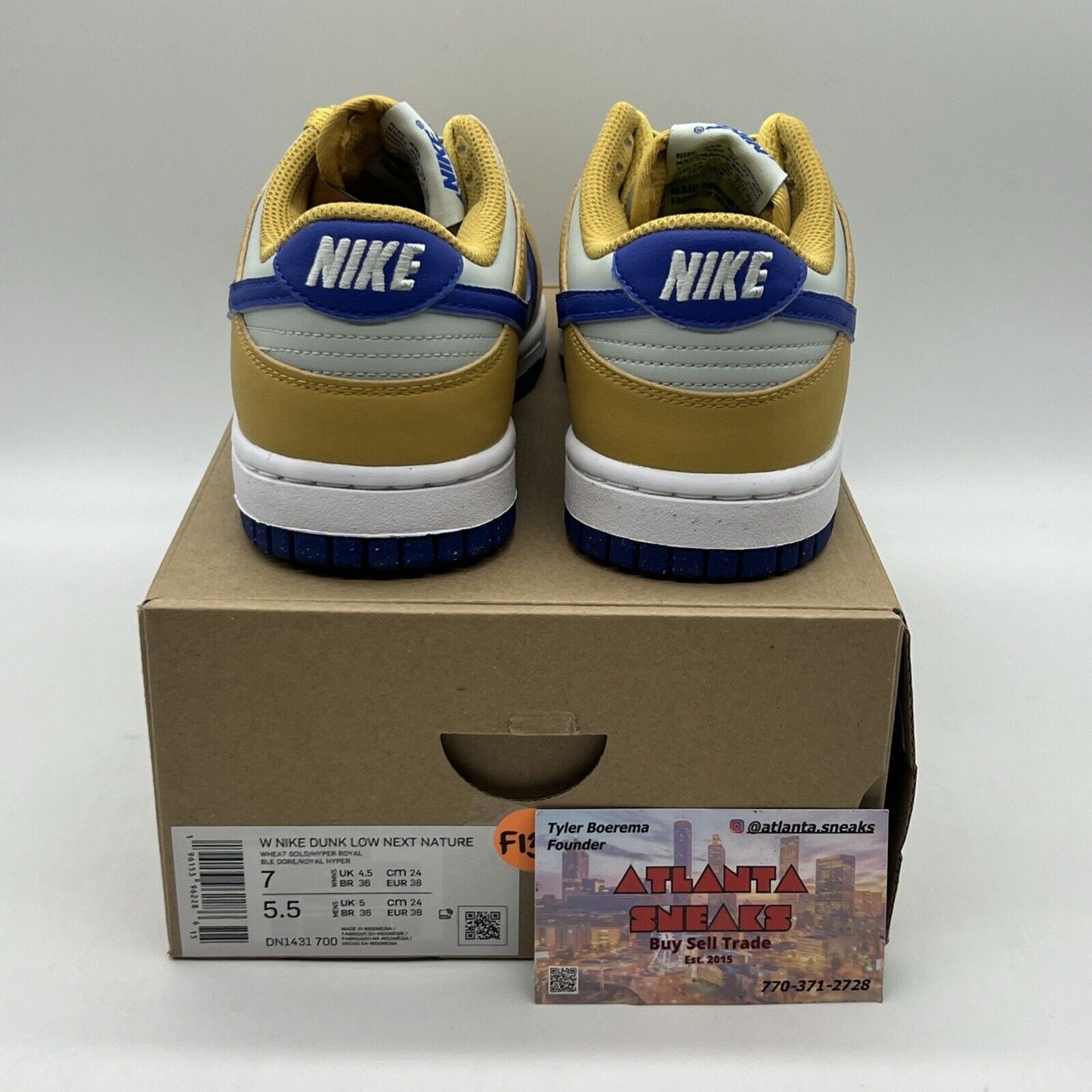 WMNS SZ 7 NIKE DUNK LOW NEXT NATURE WHEAT GOLD HYPER ROYAL (DN1431-700) Og All