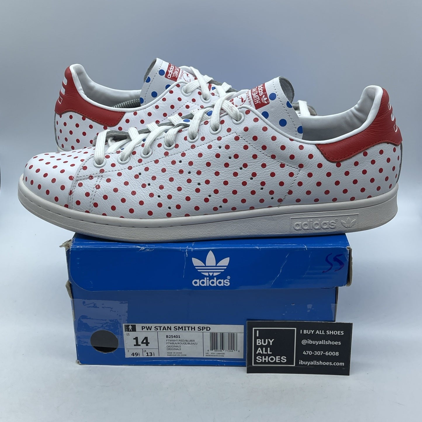 Size 14 - adidas Pharrell x Stan Smith Small Polka Dot Leather (B25401)