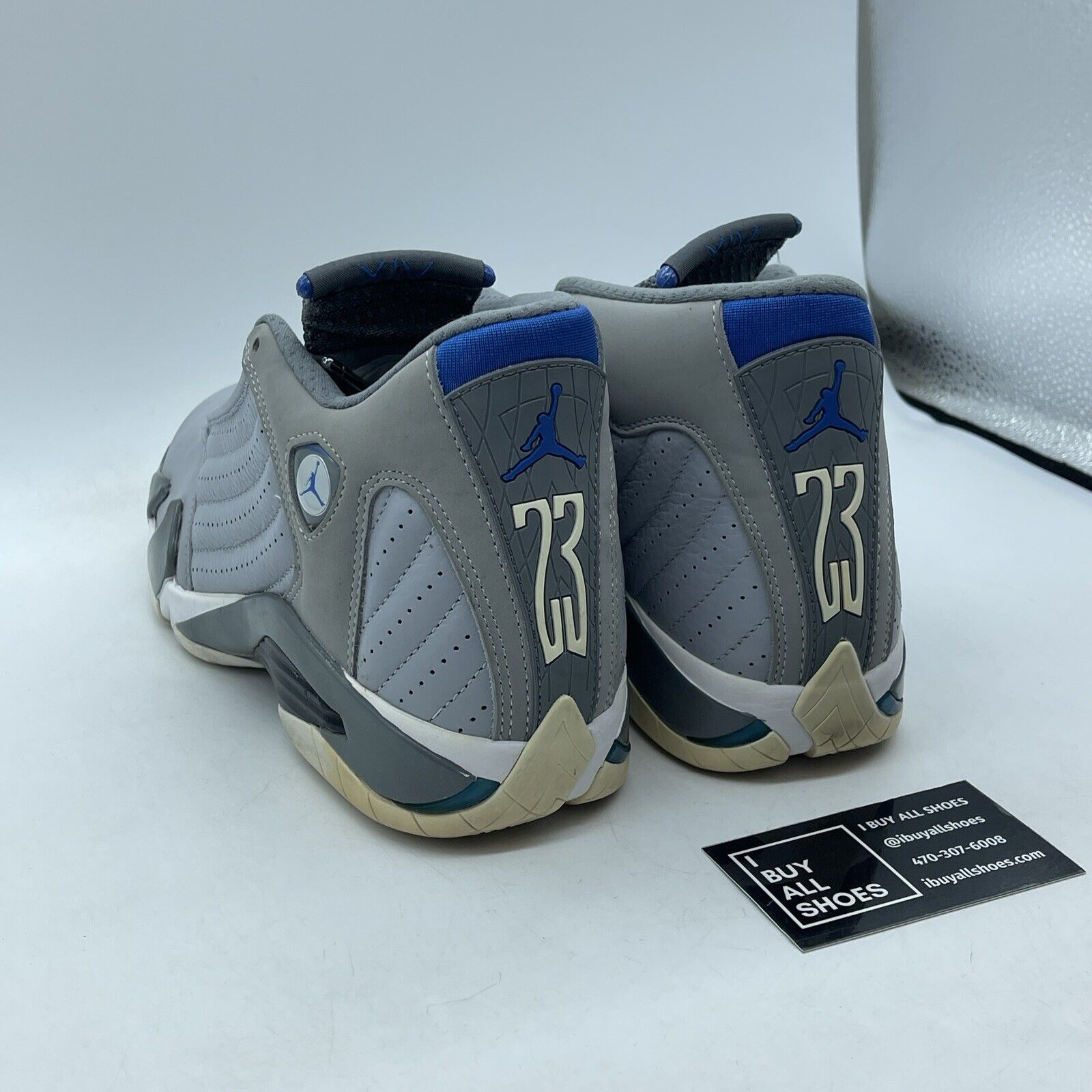Size 9 - Air Jordan 14 Retro Wolf Grey White Blue Suede Leather (487471-004)
