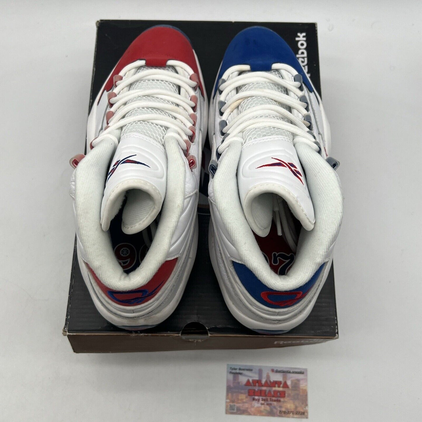 Size 9 - Reebok Question Mid Double Cross White Red Blue Leather (FV7563)