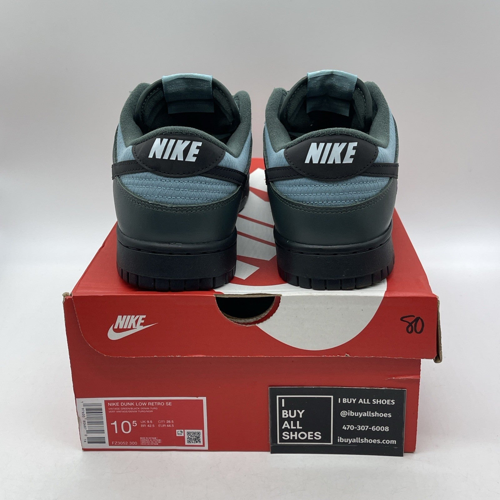 Size 10.5 - Nike Dunk SE Low Vintage Green Denim Turquoise Leather (FZ3052-300)