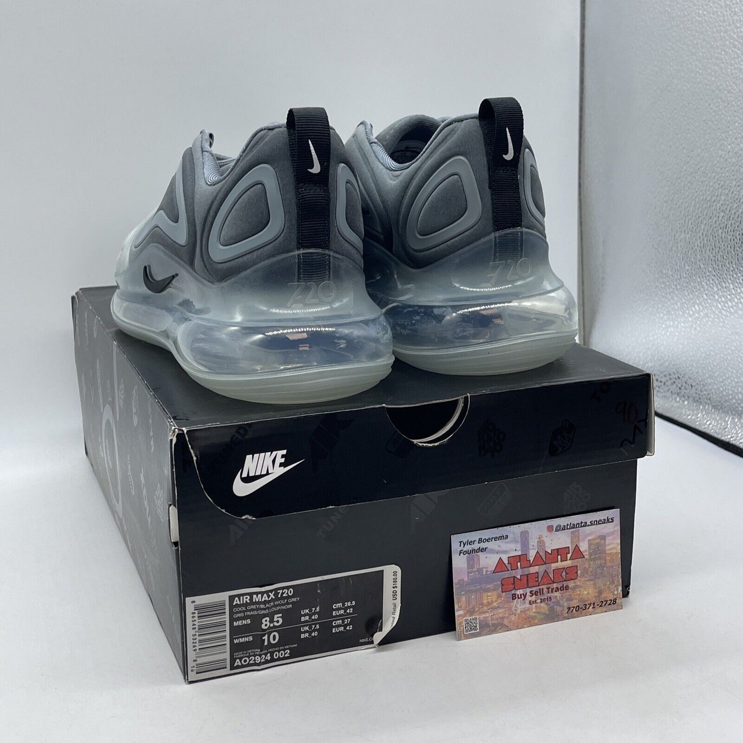 Size 8.5 - Nike Air Max 720 Cool Grey Black Suede Leather (AO2924-002)
