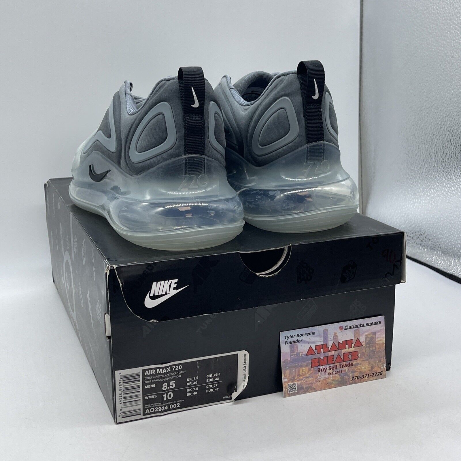 Size 8.5 - Nike Air Max 720 Cool Grey Black Suede Leather (AO2924-002)