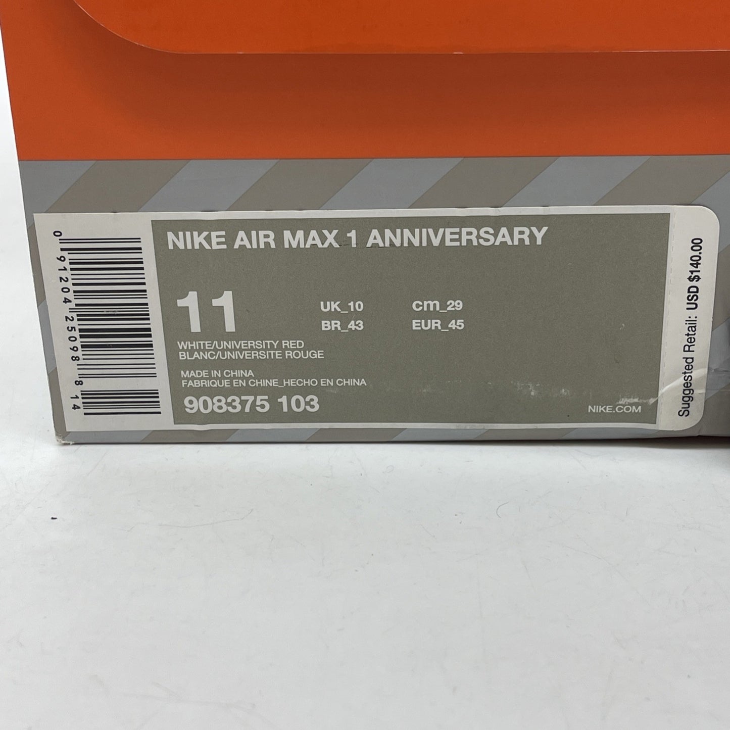 Size 11 - Nike Air Max 1 OG Anniversary 2017 Re-Release Red (908375-103)